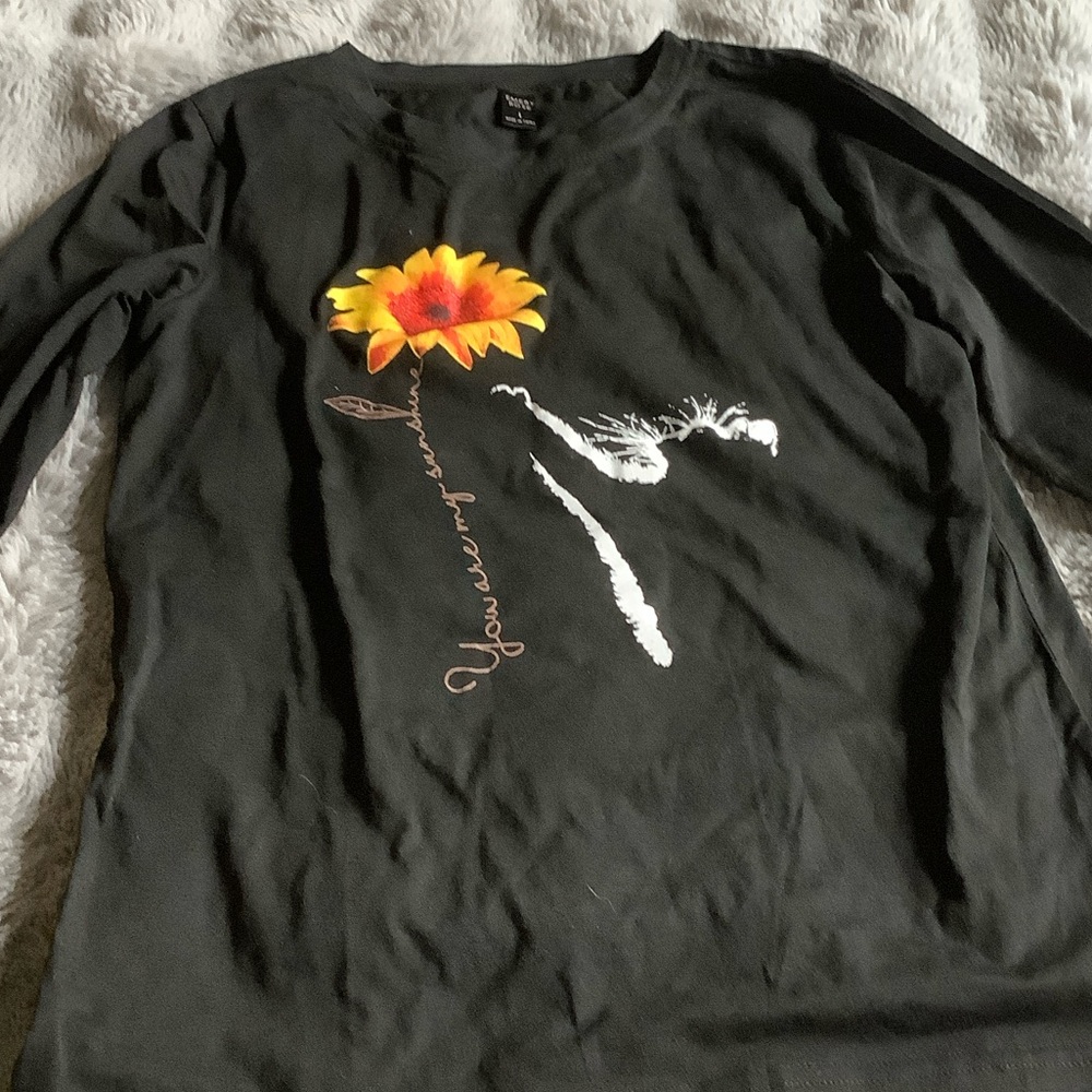 Black Long Sleeve Top with Floral Design